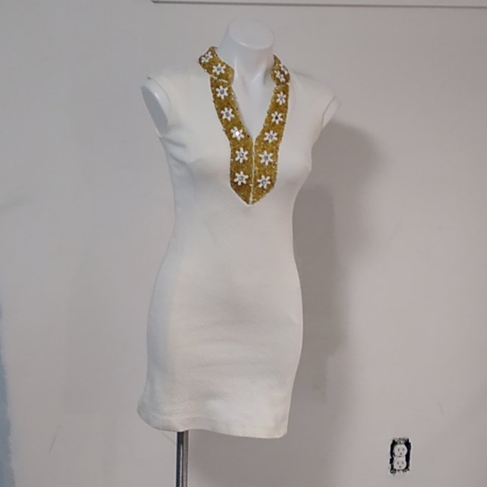 Vintage Milly cream beaded sheath mini dress small